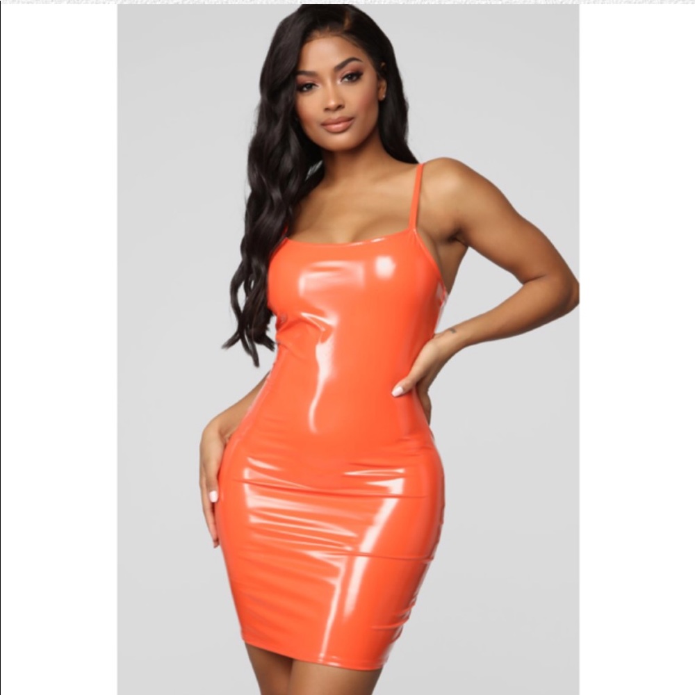 Orange Latex Mini Dress